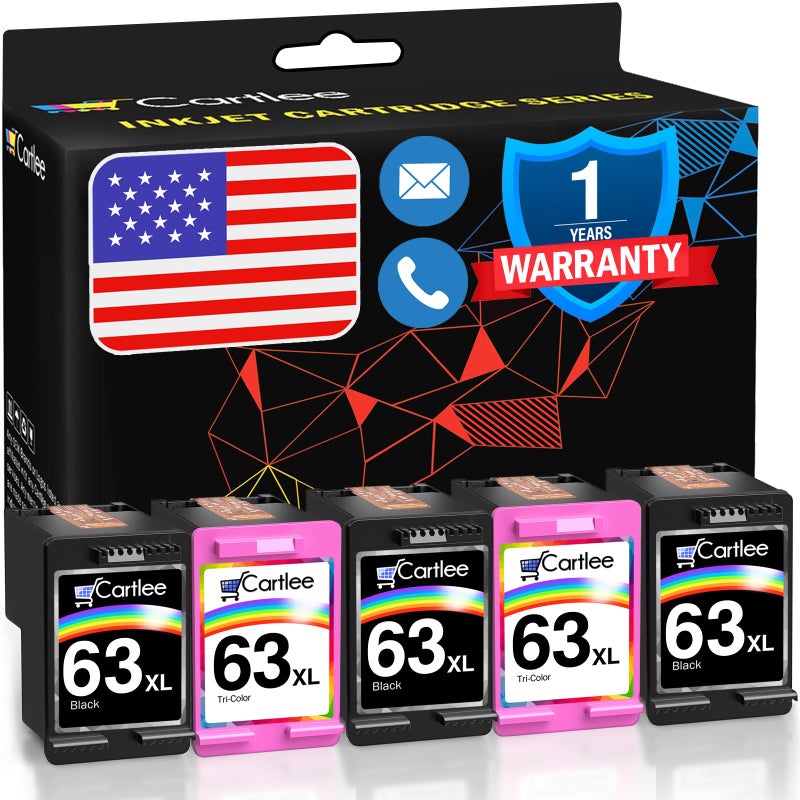 Cartlee خراطيش حبر معاد تصنيعها من كارتلي بديل لـ HP 63XL 63 XL لطابعات Envy 4512 4520 DeskJet 3632 2130 1110 1112 2132 3630 3634 3636 3637 OfficeJet 3830 3833 4650 4652 5255 5258 باللون الأسود واللون - Image 1